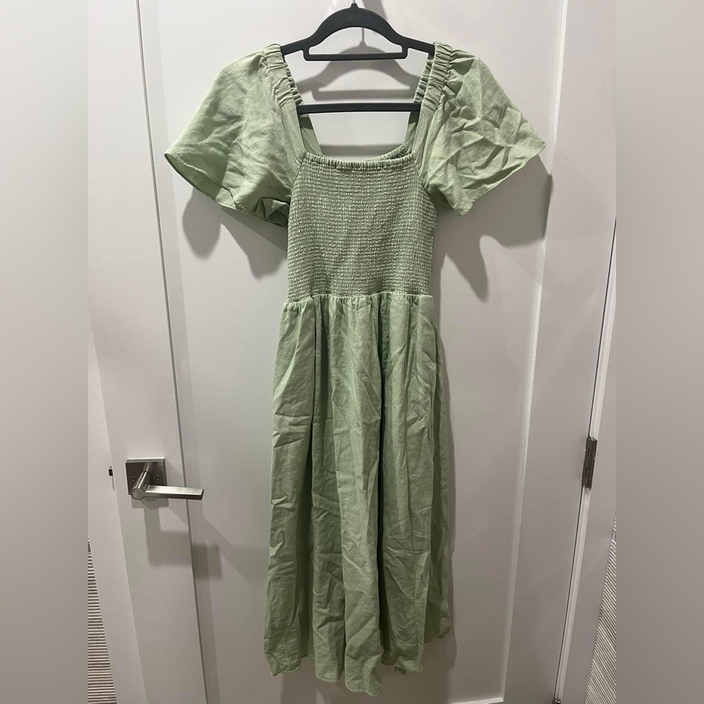 Madewell Lucie Light Green Smocked Dress